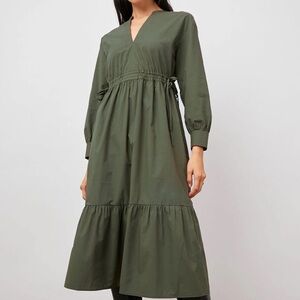 Rails Maple Dress in Olive Smoke – Tiered Long Sleeve Large